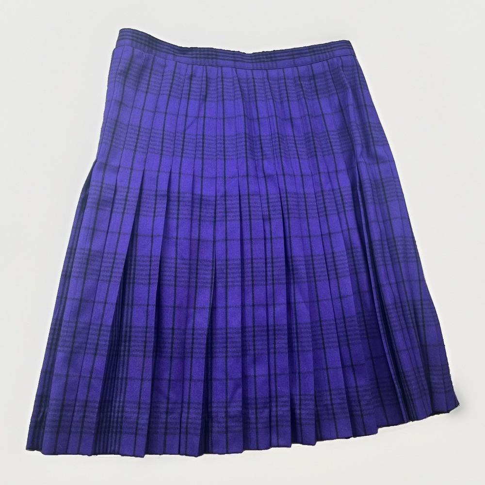 VTG I.Magnin Wool Midi Skirt Size L Pleated Plaid A-Line Purple / Black Clueless